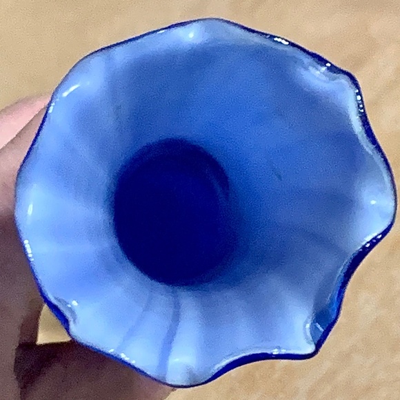 Murano Colbalt Blue Venetian Glass Candy Stripe Vase - Picture 2 of 9